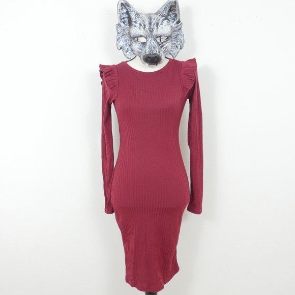 SHEIN Dresses & Skirts - SHEIN Burgundy Long Sleeve Body Con SZ Small Dress